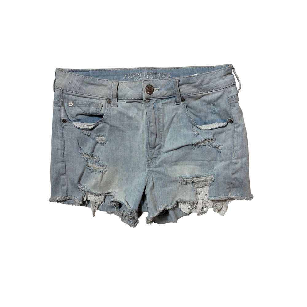 American Eagle Super Stretch Distressed Light Wash Denim Shorts Womens 12 Cutoff
